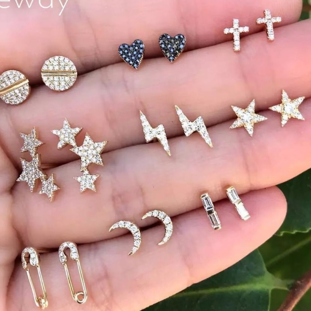 9 piece cute gold earring set